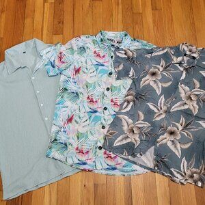 Bundle of 3 Hawaiian Aloha Short Sleeve Shirts Fit Like Medium Teal Tropical